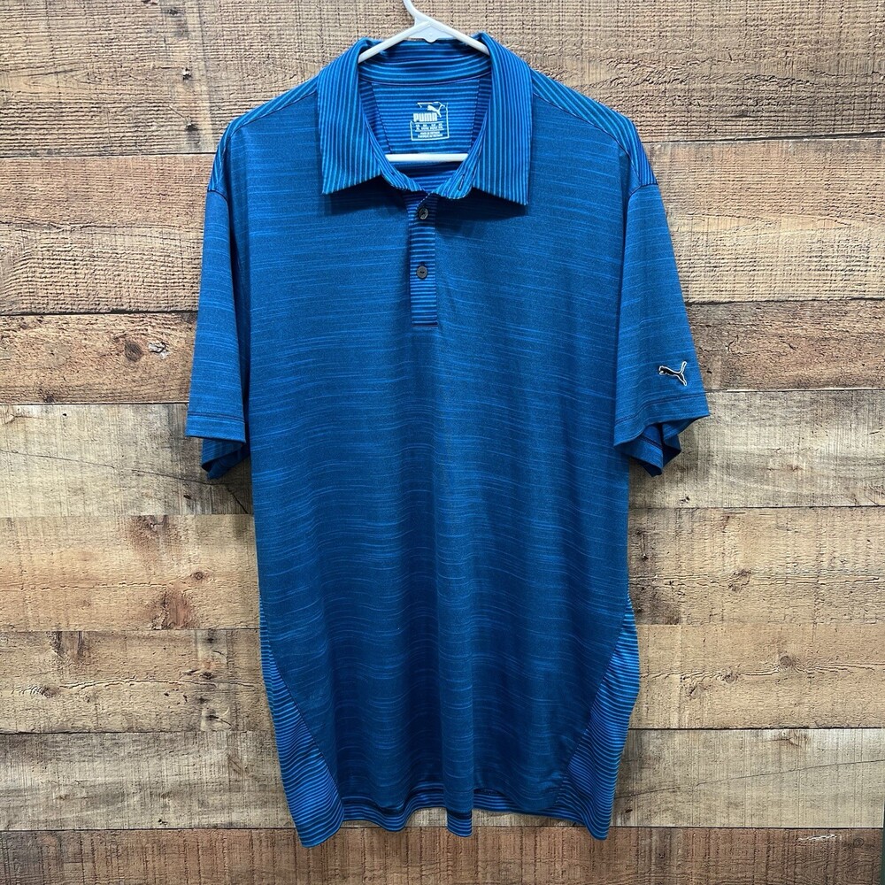 Puma Mens Dry Cell Golf Shirt Blue Polo Stripes Size XL